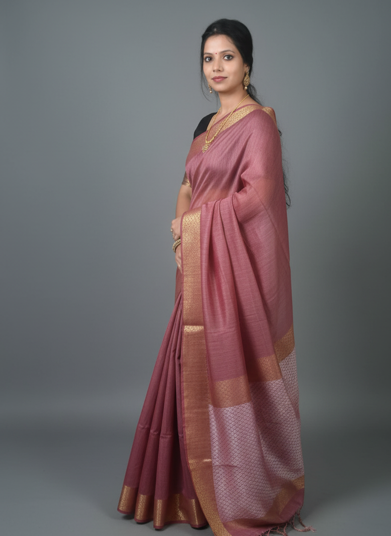 Maroon color plain bordered saree