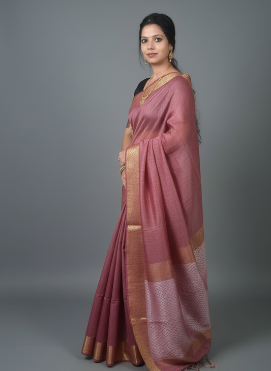 Maroon color plain bordered saree