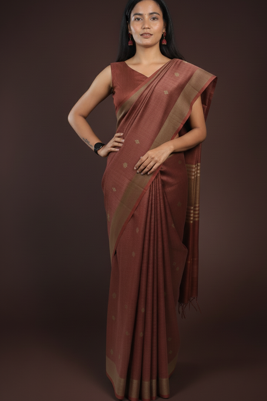 Silk Saree perfect for office wear in brown color with border