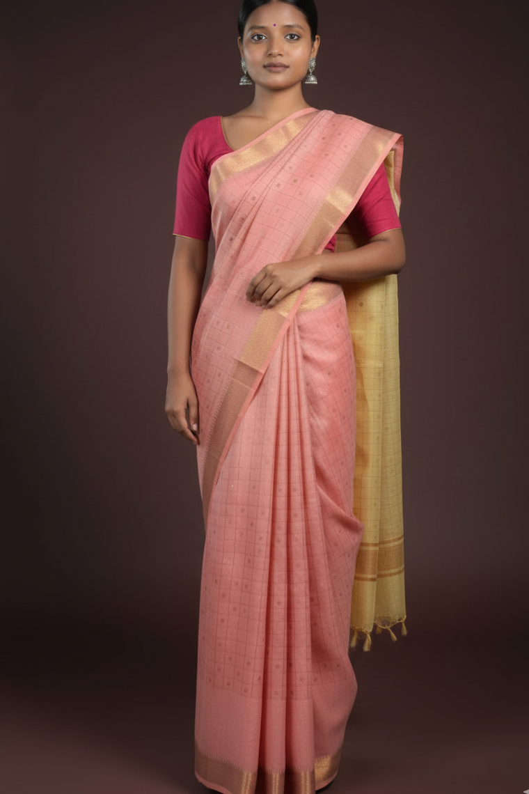pink color with zari design office wear saree