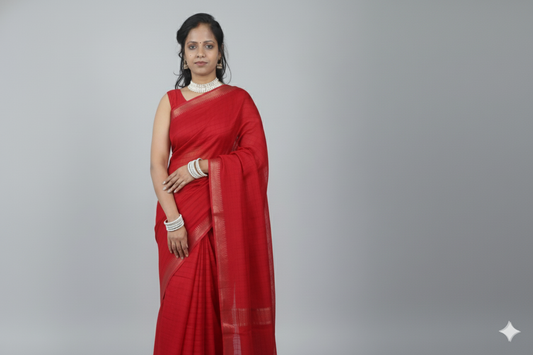 checkered saree with silver zari