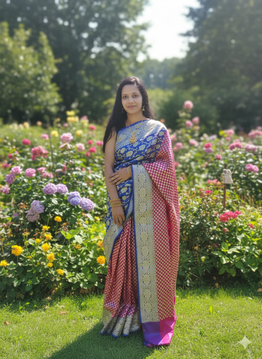 Banarasi saree with pink and blue  color for festive and wedding wear