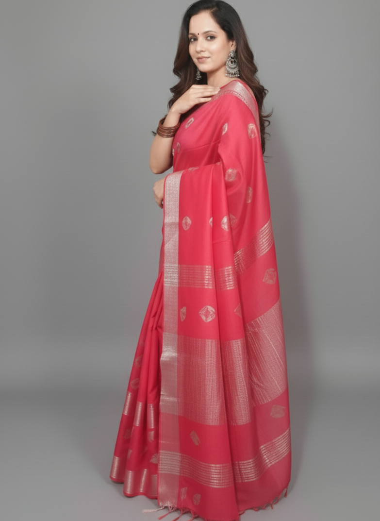 Designer saree with silver zari butterfly and bandhani print