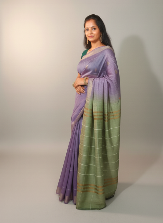 embroidered  double shade green saree with zari work