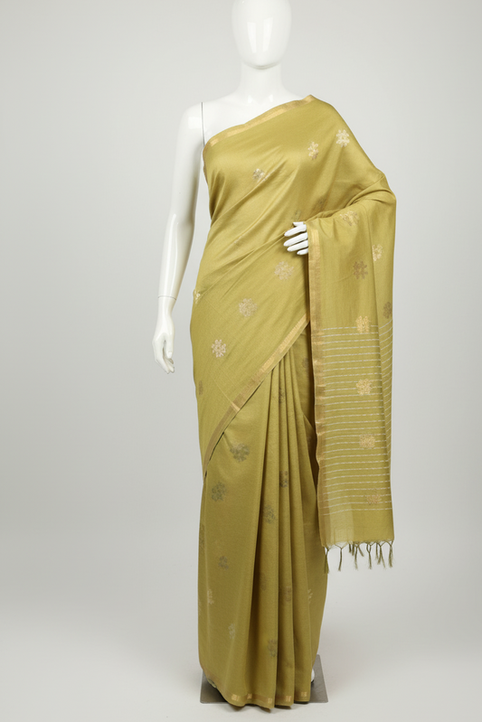 Flower pattern gold color saree suitable for office wear