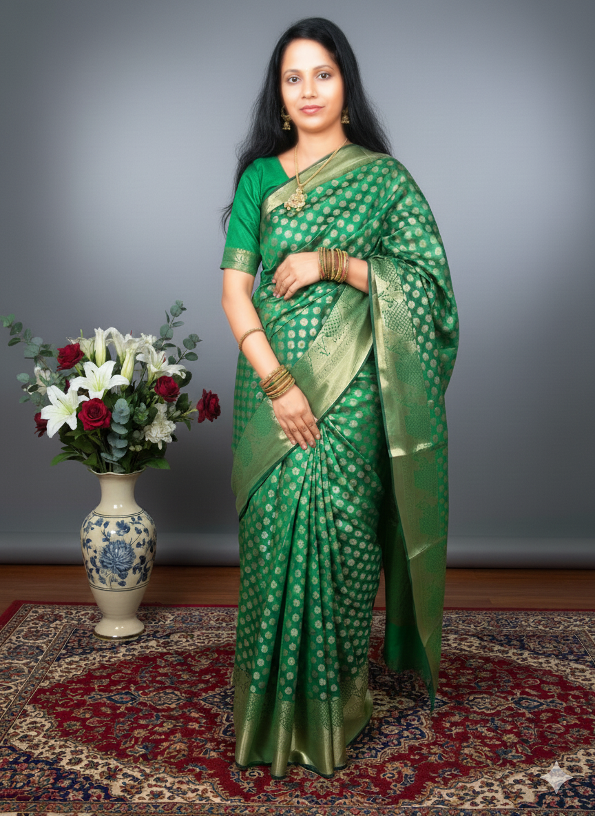 Green Feative wear banarasi Silk saree