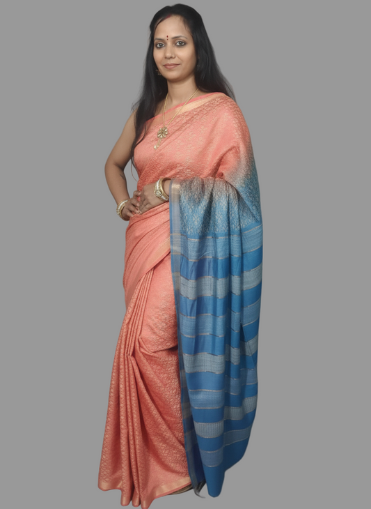 white pattern Embroidered Saree in orange color