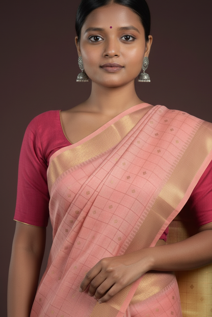 pink color with zari design office wear saree