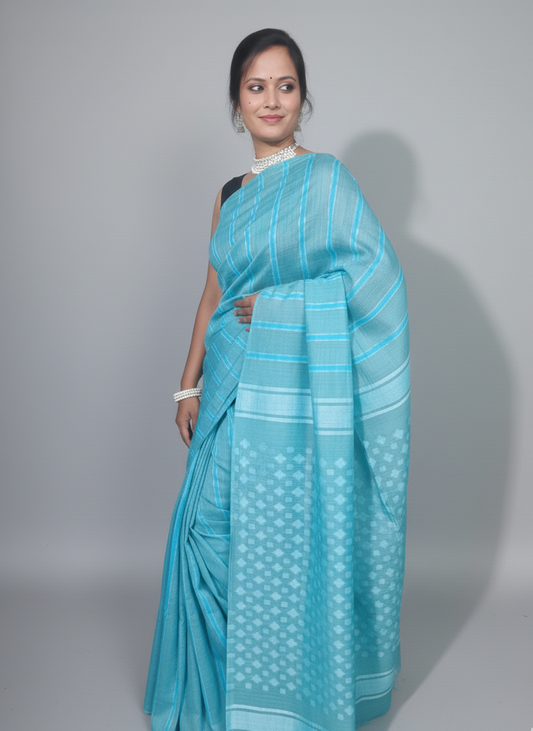 Grand pallu body staple without border jute silk Saree