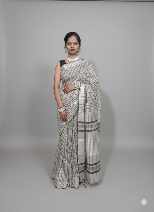 checkered white and black saree perfect for office wear