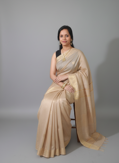 golden color saree wit zari buta plain border silk Saree