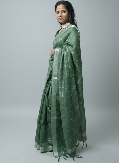 Green with silver sari work Festive wear saree