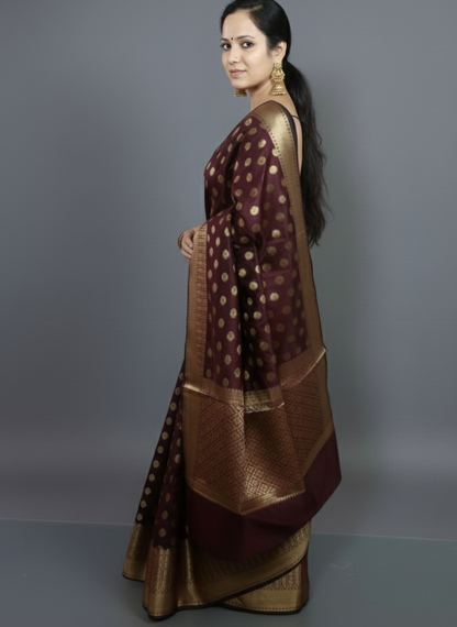 Banarasi Silk saree in dark red(mahroon) color feative wear saree
