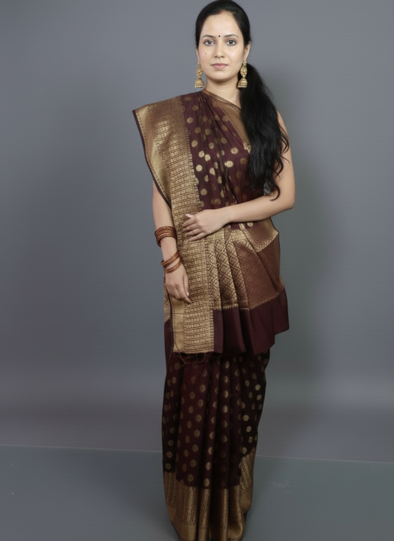 Banarasi Silk saree in dark red(mahroon) color feative wear saree