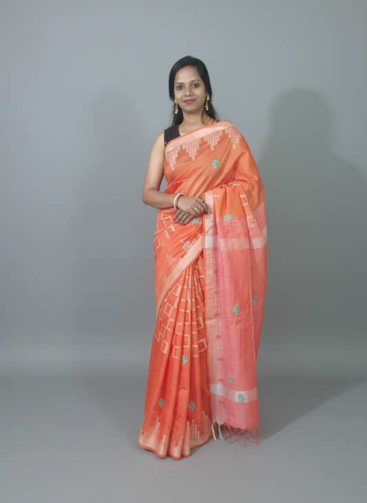 Resam buta small border silk festive wear red & yellow color Saree