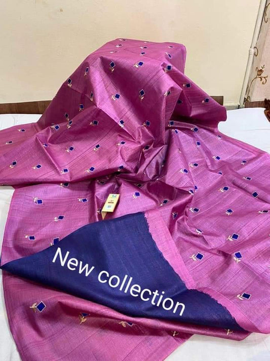 Purple Linen saree with blue accents