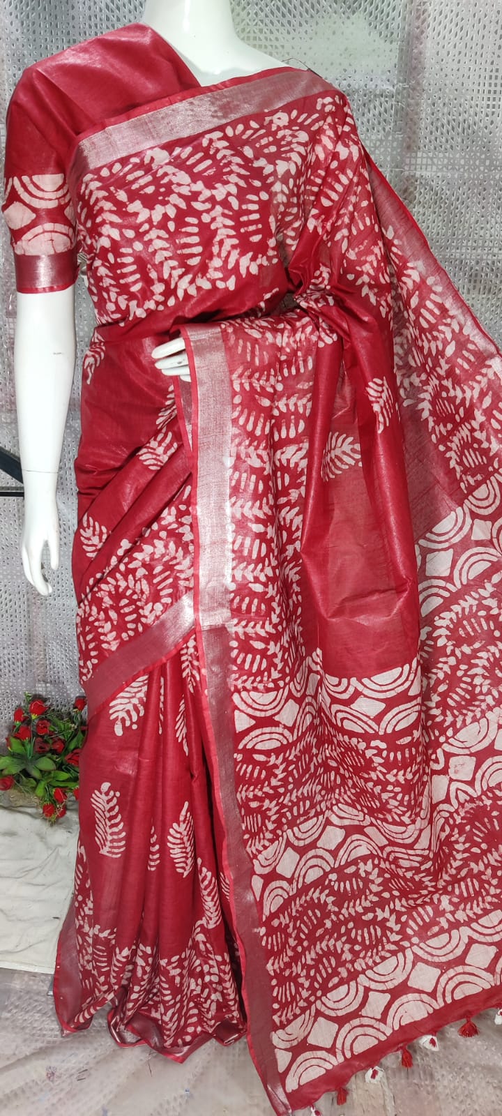 Red color printed Saree