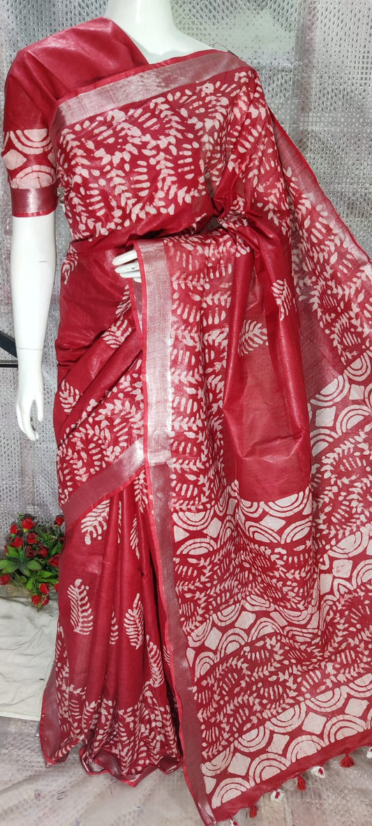 Red color printed Saree