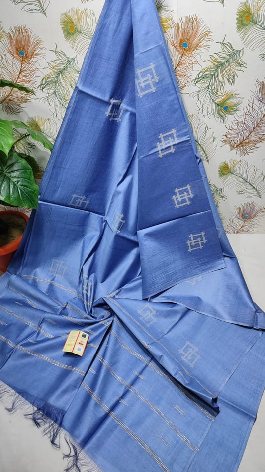 Cotton Saree Blue fabric with patterns