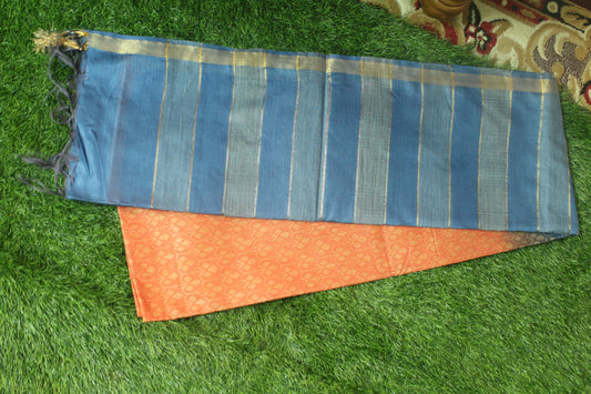 white pattern Embroidered Saree in orange color