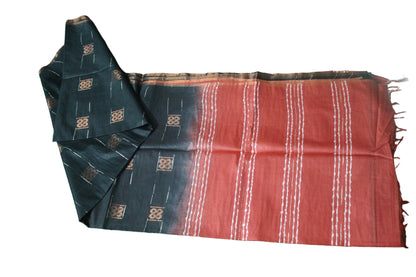Copper zari buta small border silk black color Saree with red pallu
