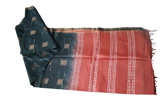 Copper zari buta small border silk black color Saree with red pallu