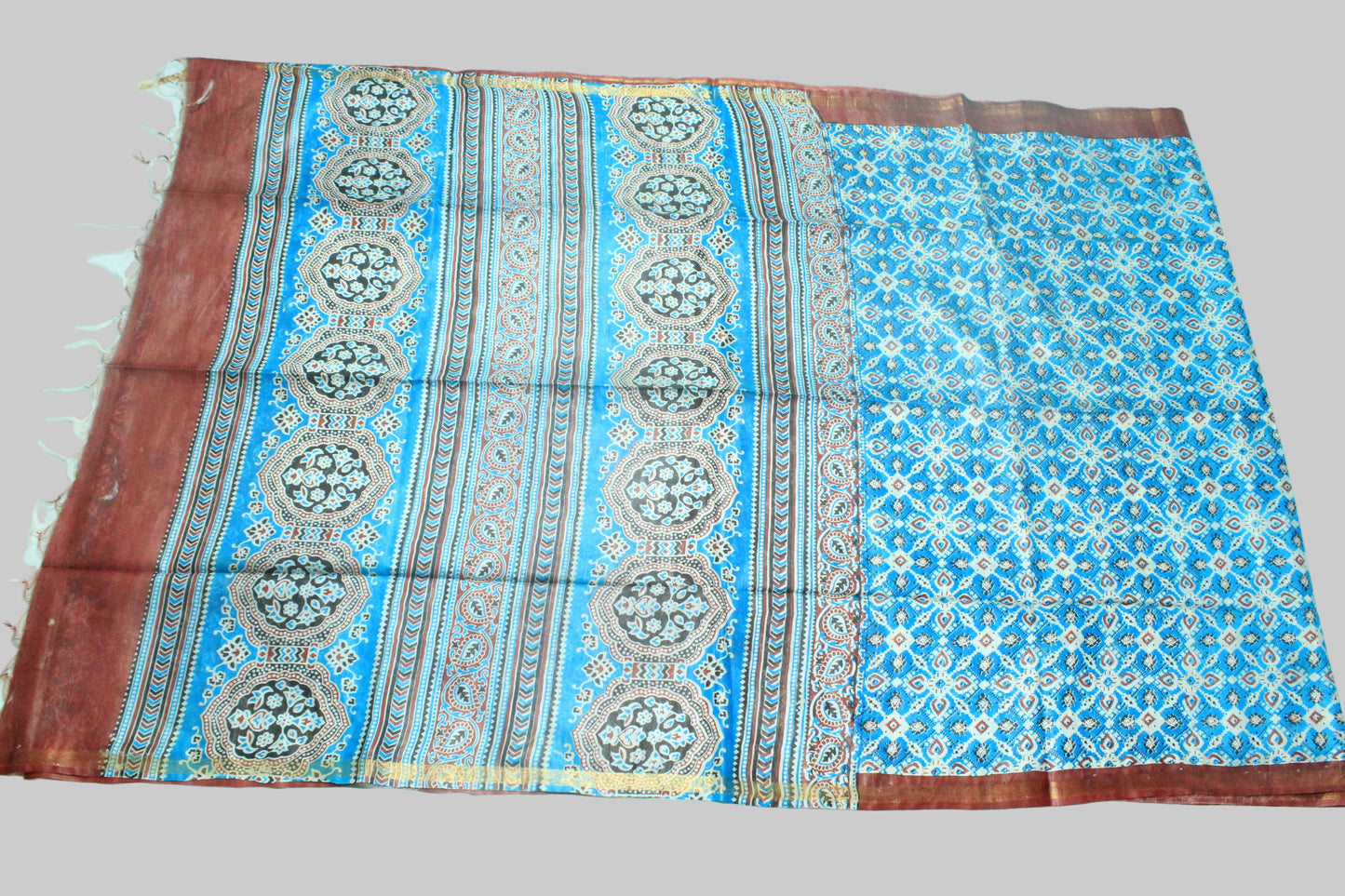 Printed Saree with beautiful sea blue color