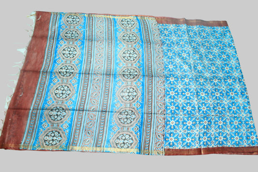 Printed Saree with beautiful sea blue color