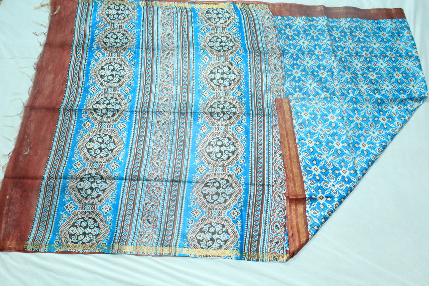 Printed Saree with beautiful sea blue color