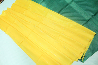 Sequence pallu without border silk Saree with yellow and grey color