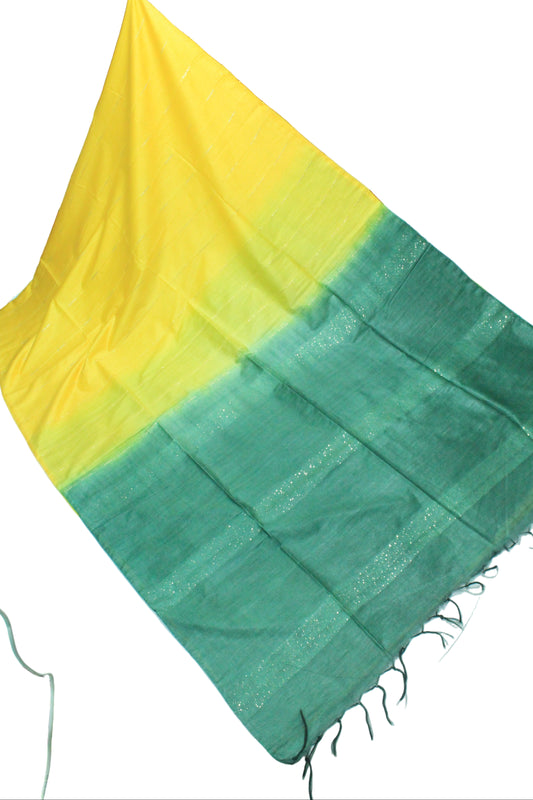 Sequence pallu without border silk Saree with yellow and grey color