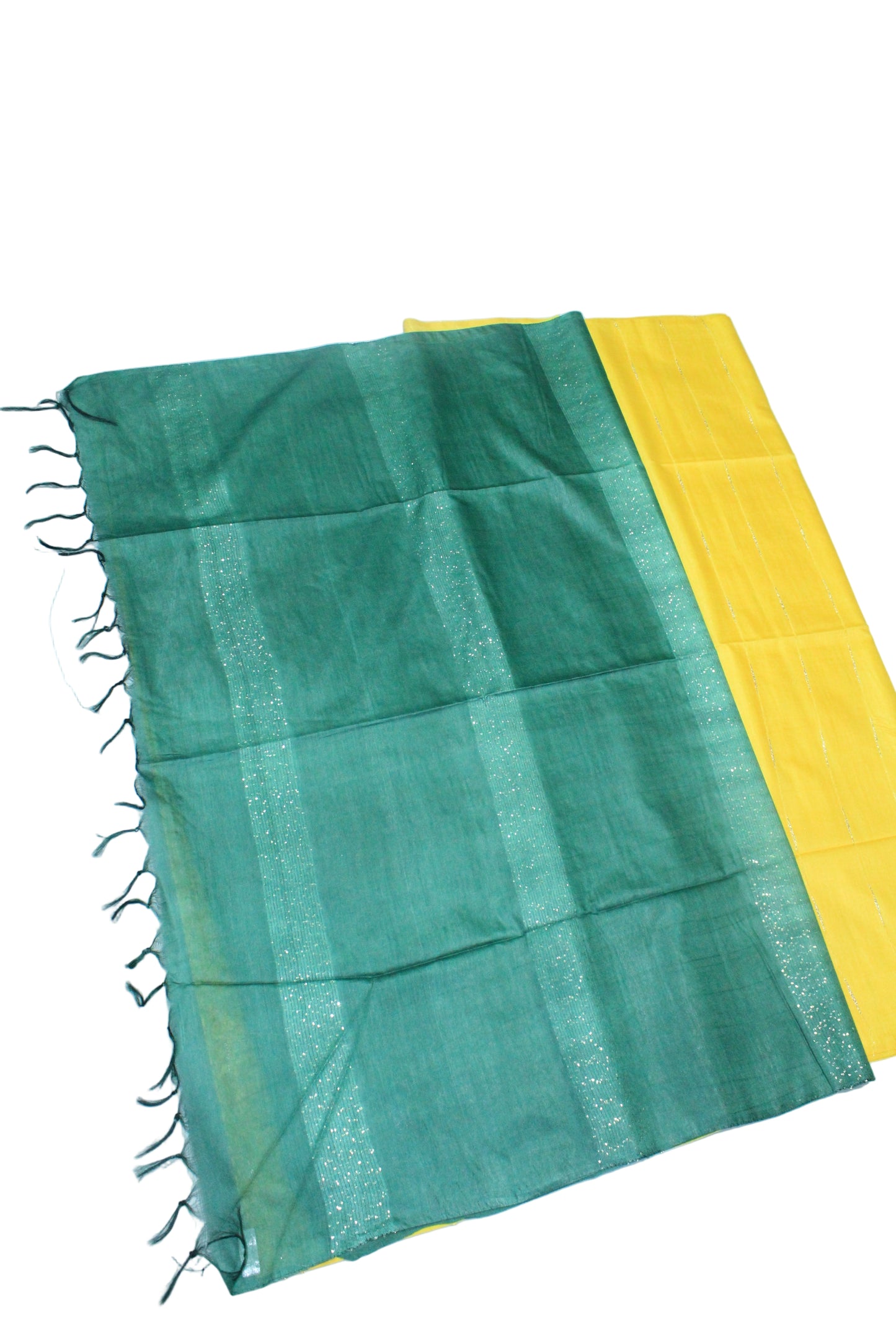 Sequence pallu without border silk Saree with yellow and grey color