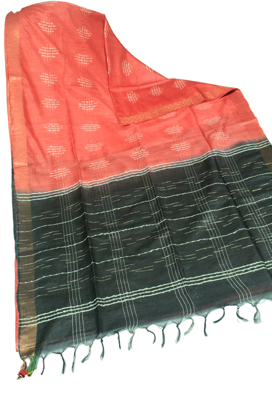 resam buta plain border silk Saree in red color with black pallu