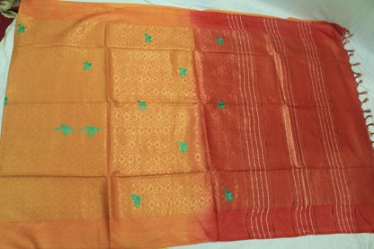 stunning festive saree with embroidery and gold zari work