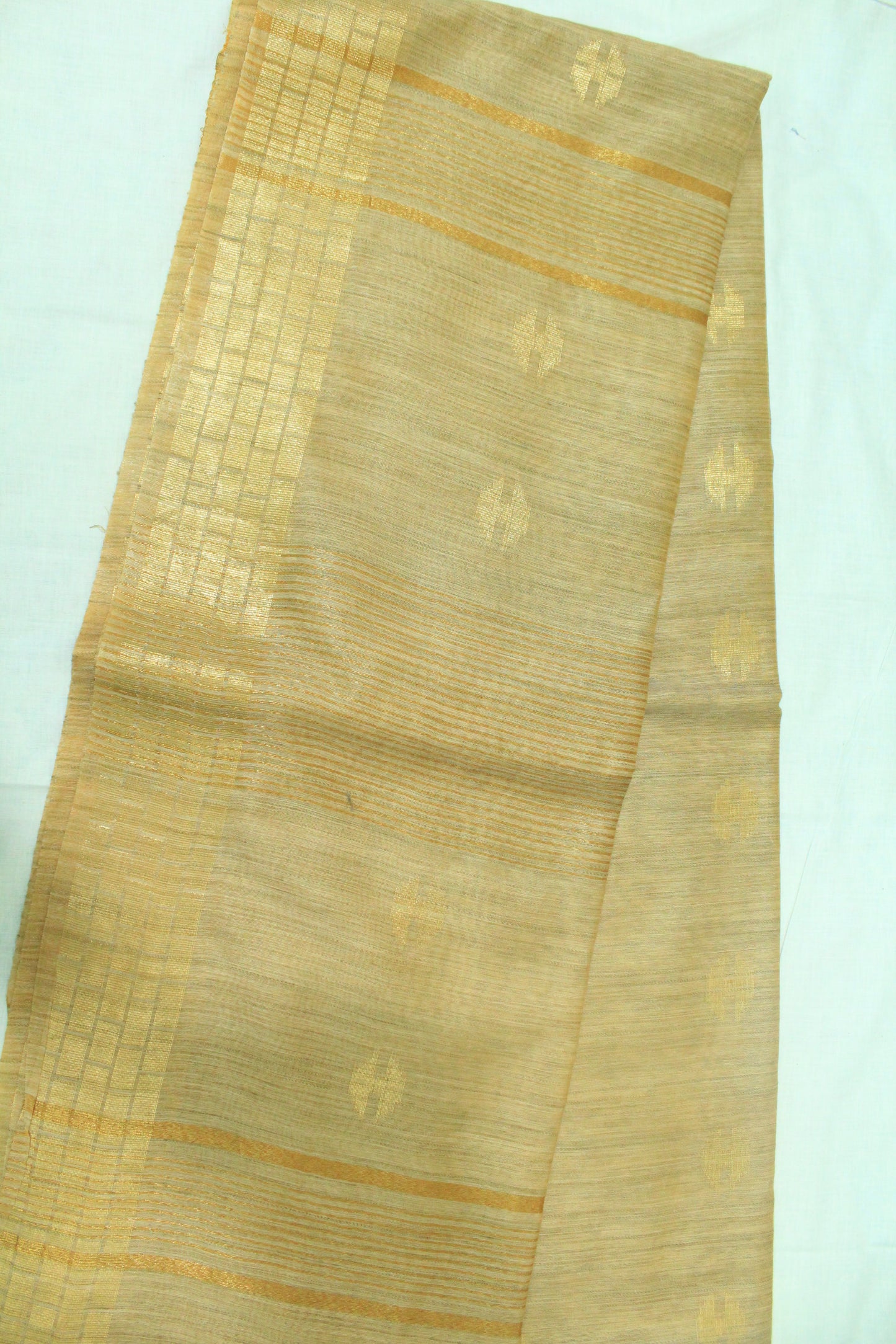 golden color saree wit zari buta plain border silk Saree