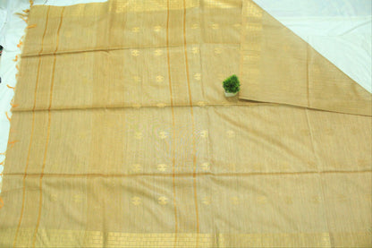 golden color saree wit zari buta plain border silk Saree