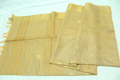 golden color saree wit zari buta plain border silk Saree