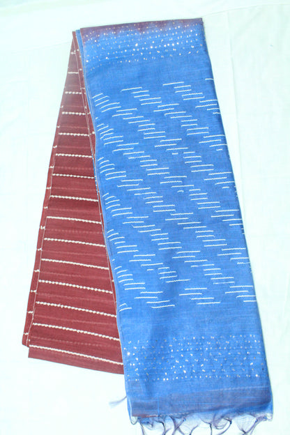 Staple pallu without border silk Saree in pink and blue color
