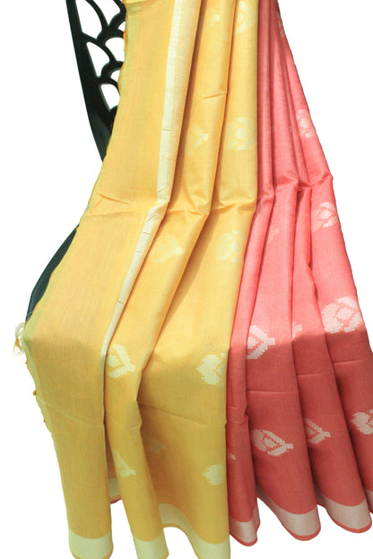 Resam buta small border silk festive wear red & yellow color Saree