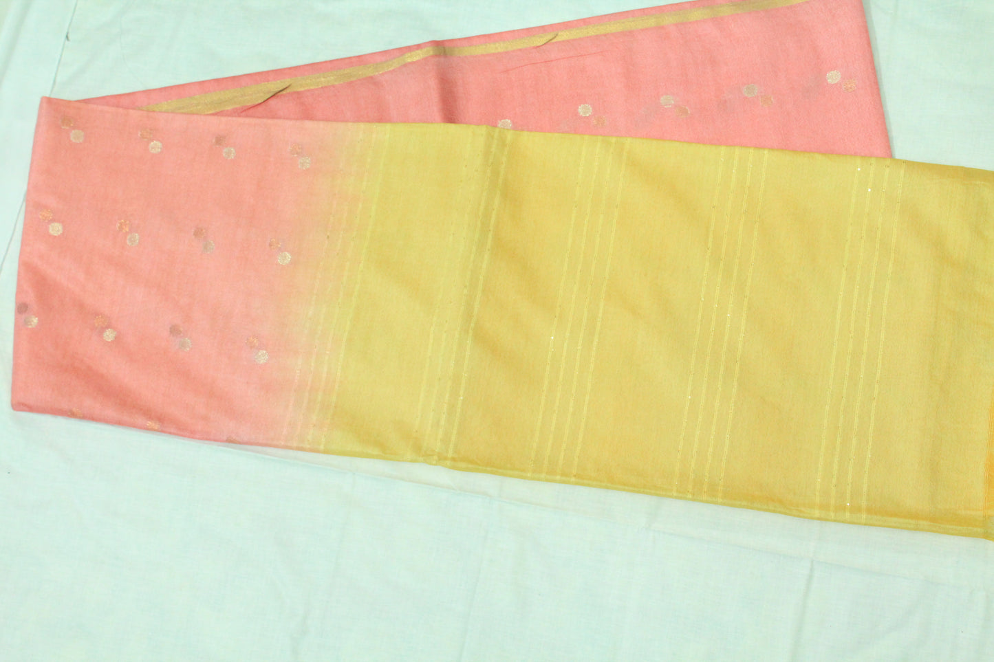 Zari buta small border  pink and yellow silk  Saree