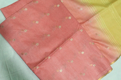 Zari buta small border  pink and yellow silk  Saree