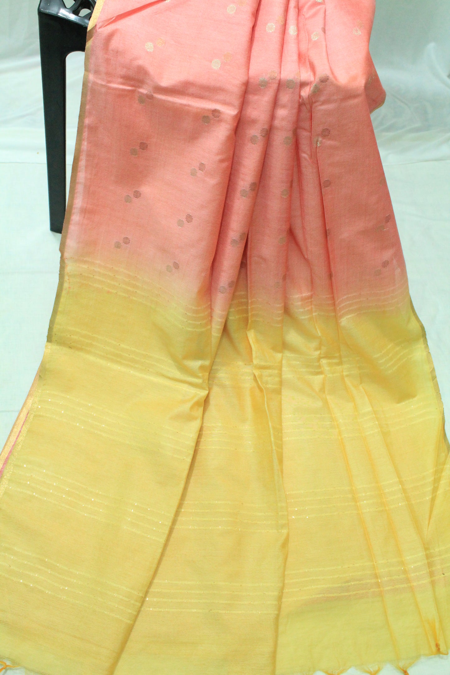 Zari buta small border  pink and yellow silk  Saree