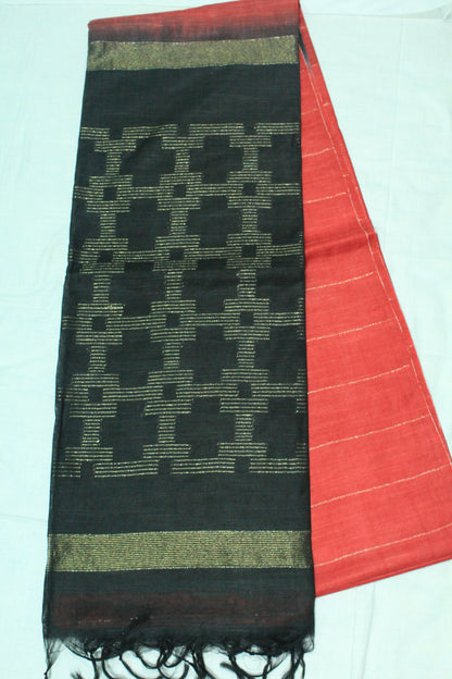 Festive wear Silk Saree with golden zari border in red and black combination