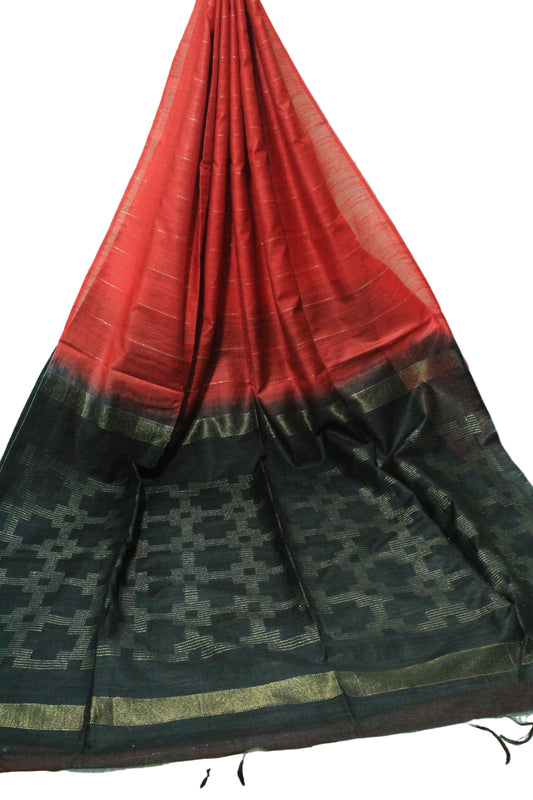 Festive wear Silk Saree with golden zari border in red and black combination
