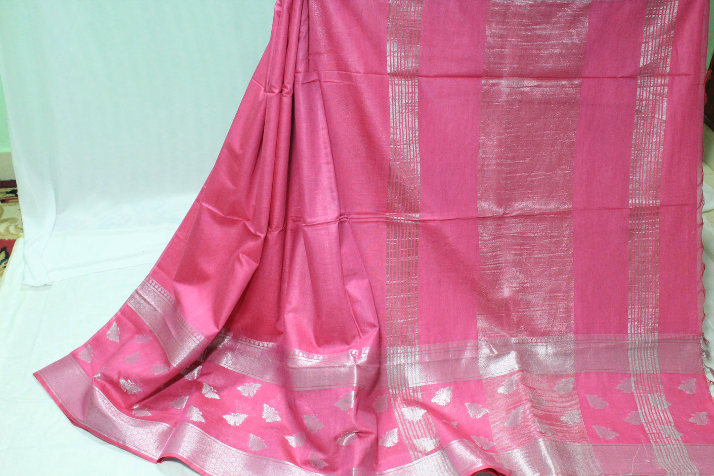 Silver zari with butterfly print Silk Saree