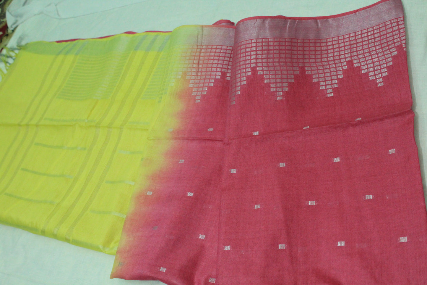 silver buta temple border Hankota silk bhagalpuri