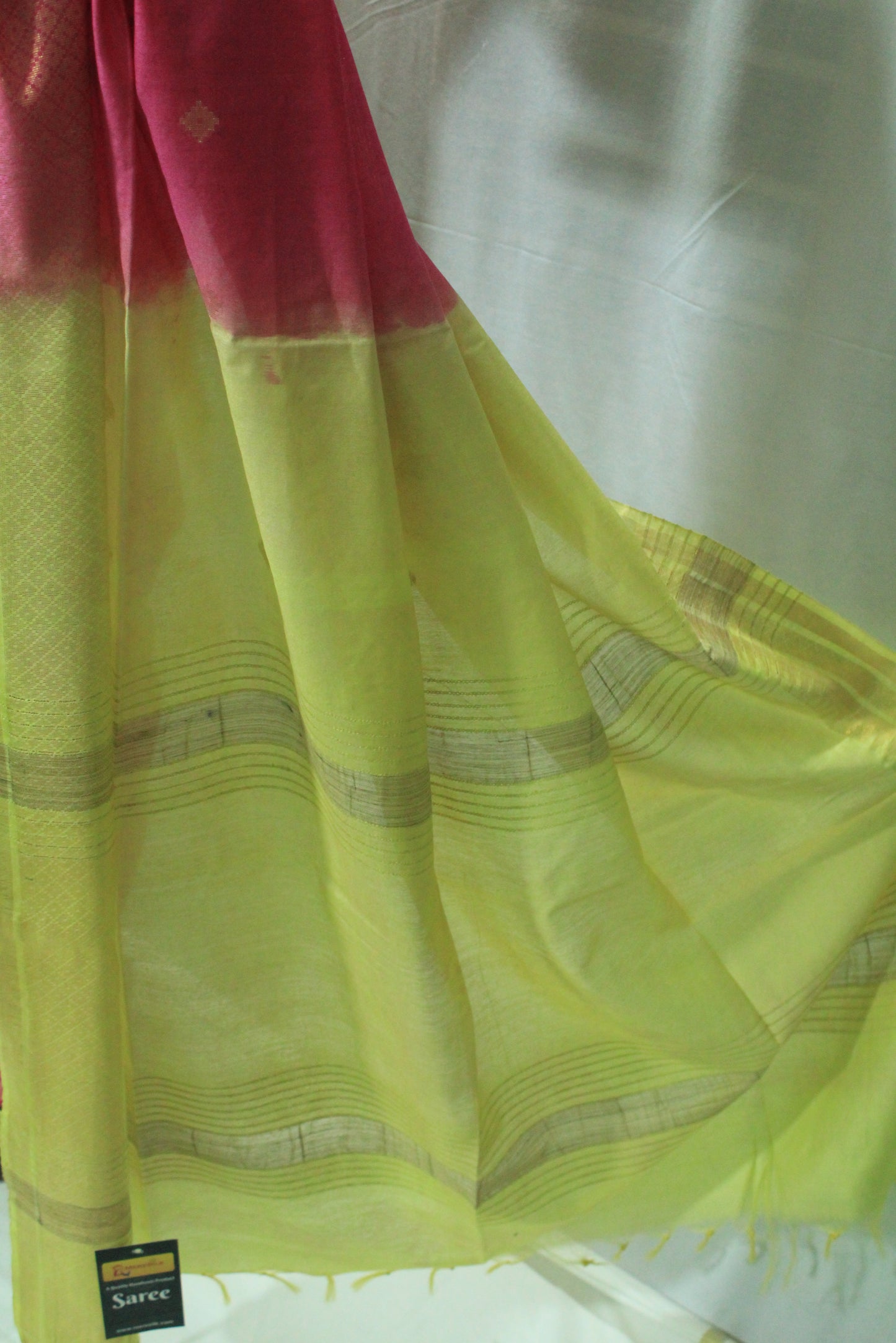 golden zari buta temple in red color silk Saree