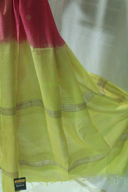 golden zari buta temple in red color silk Saree