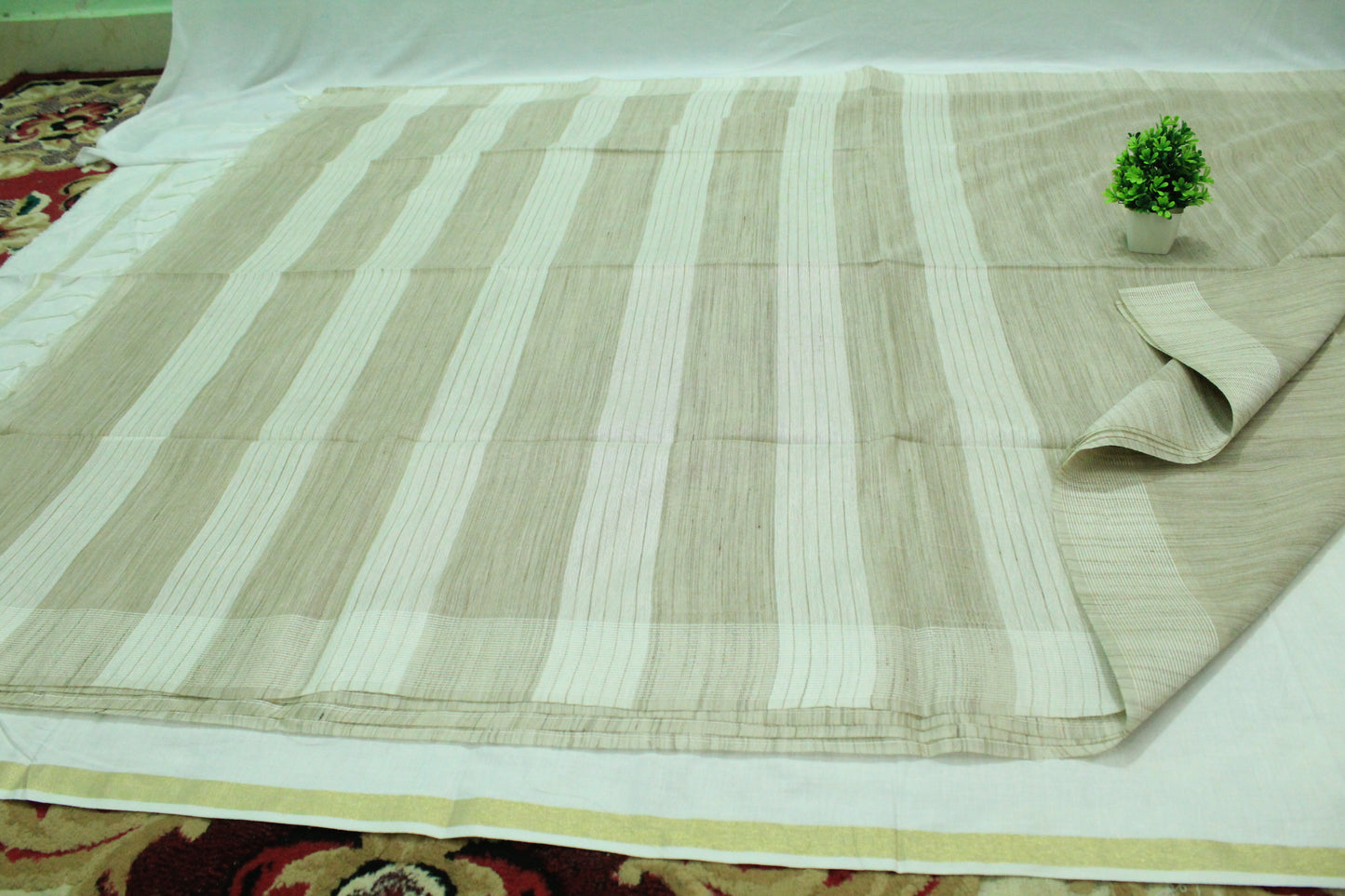 Silk Saree with White pattern & border in cream color