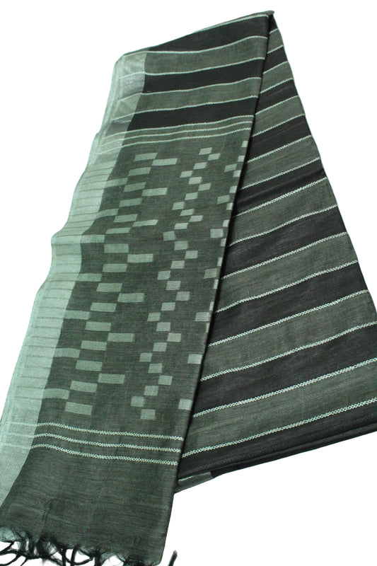 Staple body silver border black color silk Saree